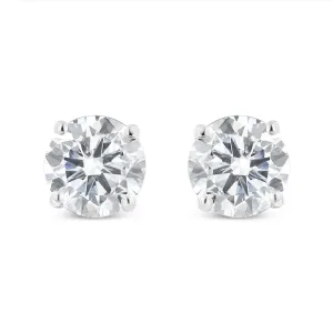 10K White Gold 1.00 Cttw Round Brilliant-Cut Diamond Classic 4-Prong Stud Earrings with Screw Backs (H-I Color, I2-I3 Clarity)