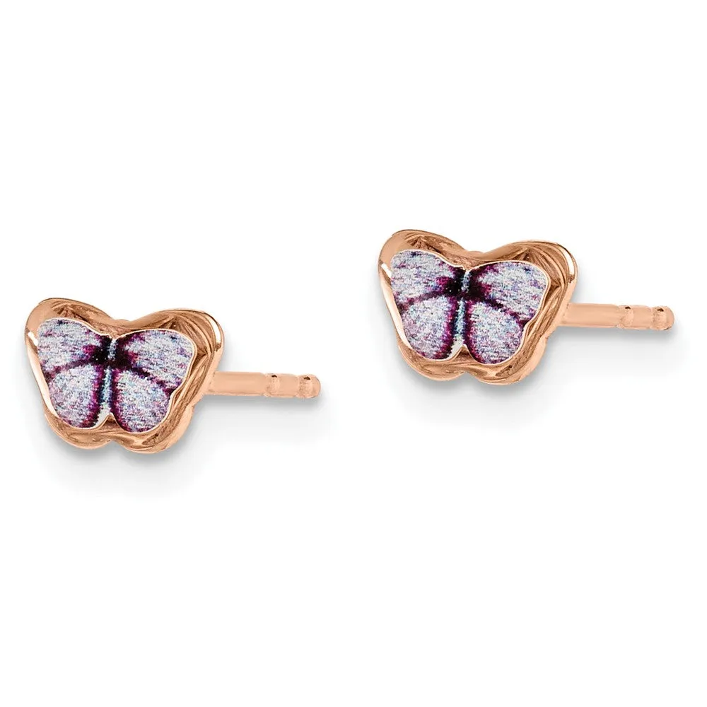 14K Yellow Gold Children's Enamel Butterfly Post Earrings