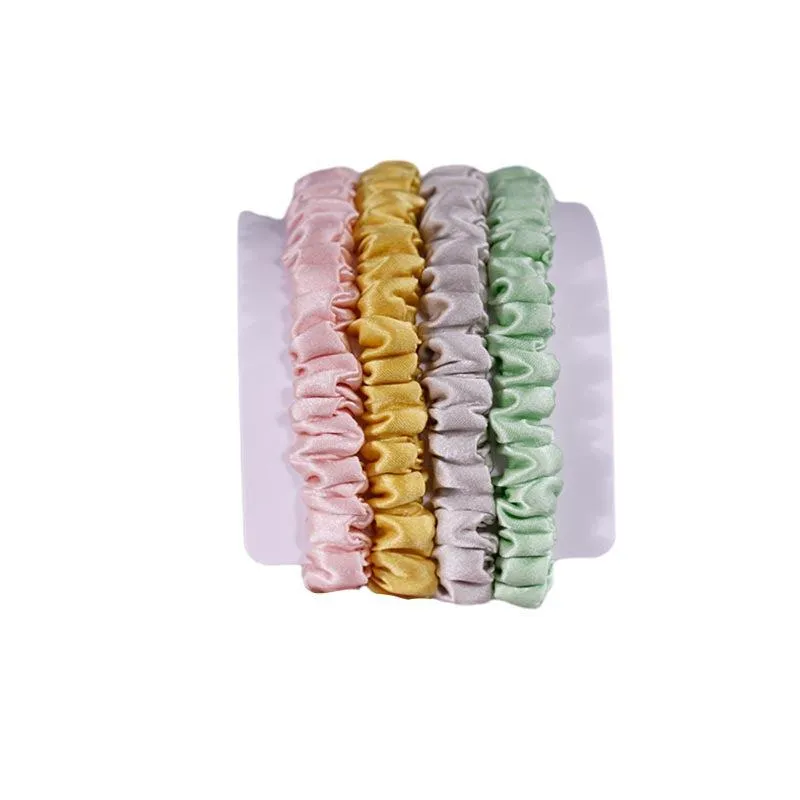 4 Pack Skinny Silk Hair Ties - Macaroon - dropshipping