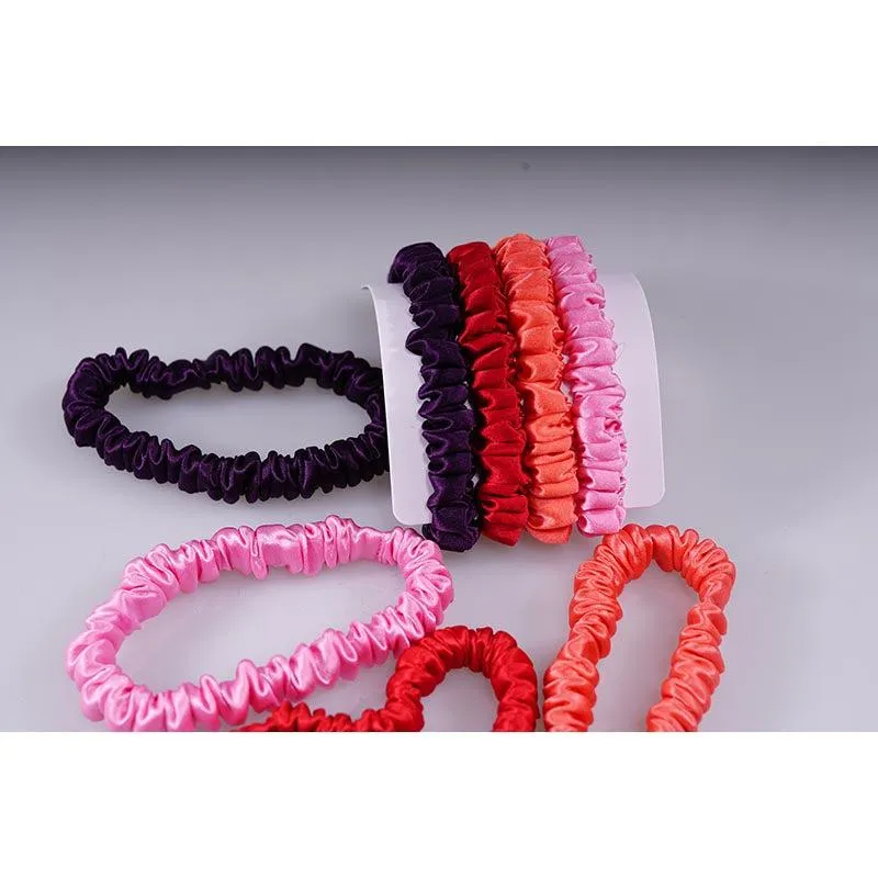 4 Pack Skinny Silk Hair Ties - Pink & Purple - dropshipping