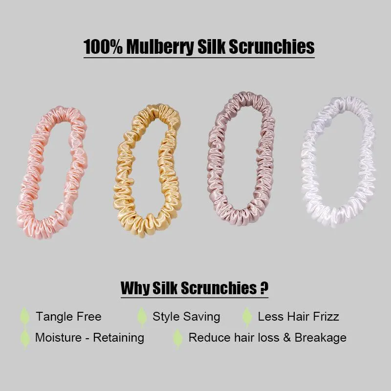 4 Pack Skinny Silk Scrunchies - Cute - dropshipping