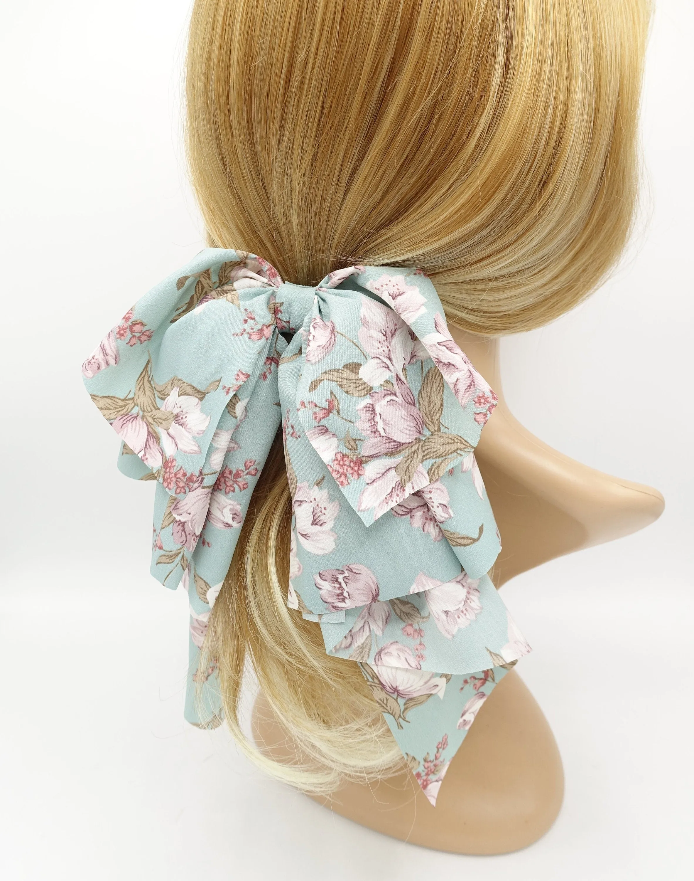 big floral hair bow drape tail barrette women hair accessory