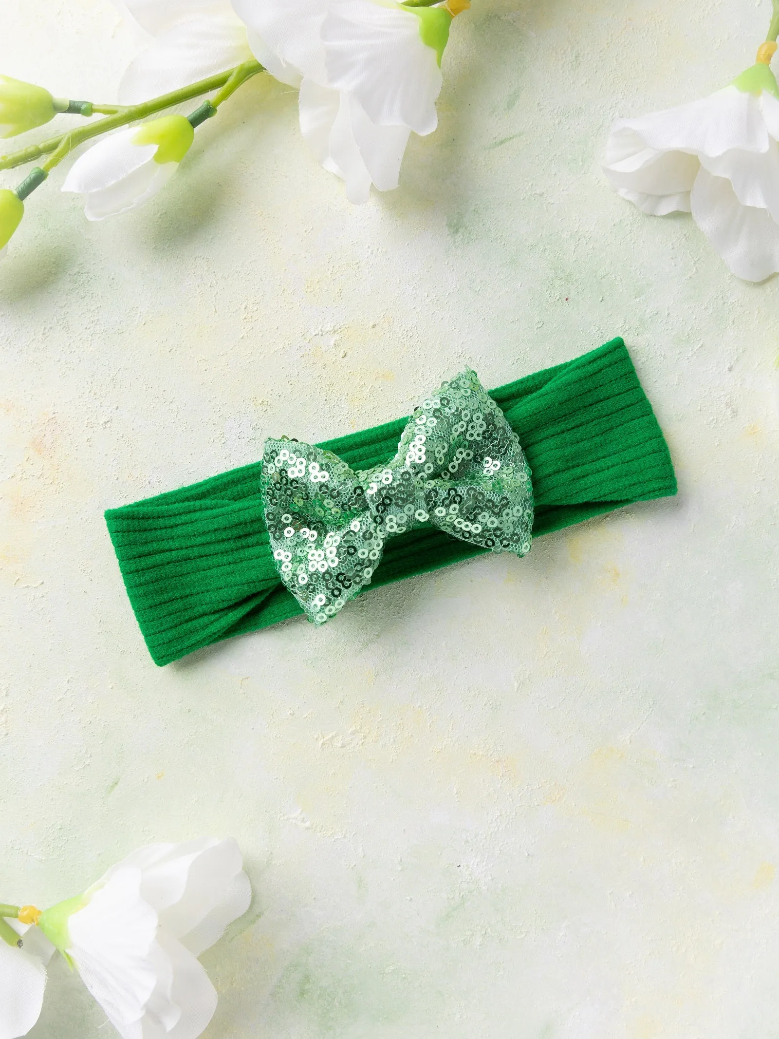 Big Sequined Bow Headband - Green