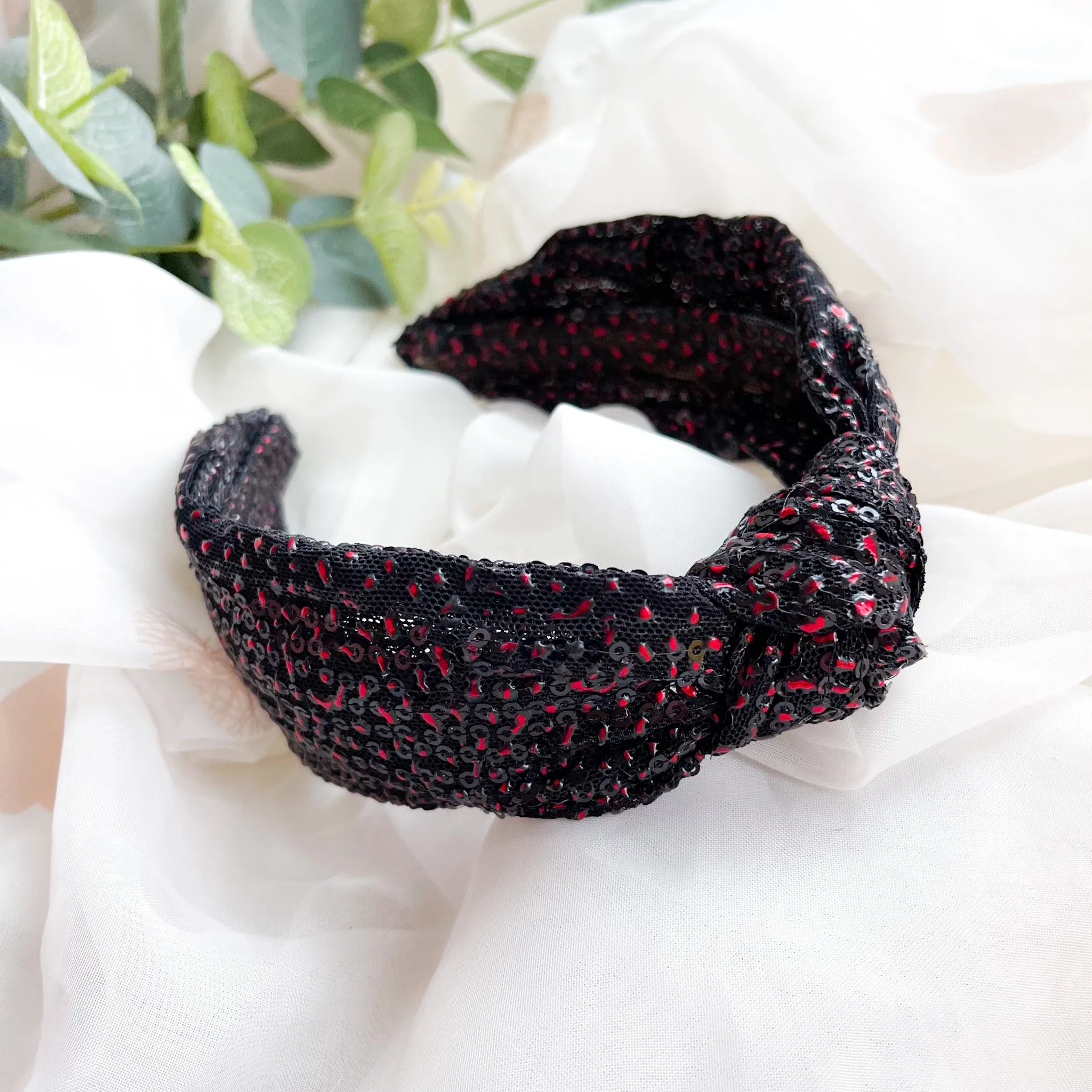 Black and Red Sequin Knot Headband