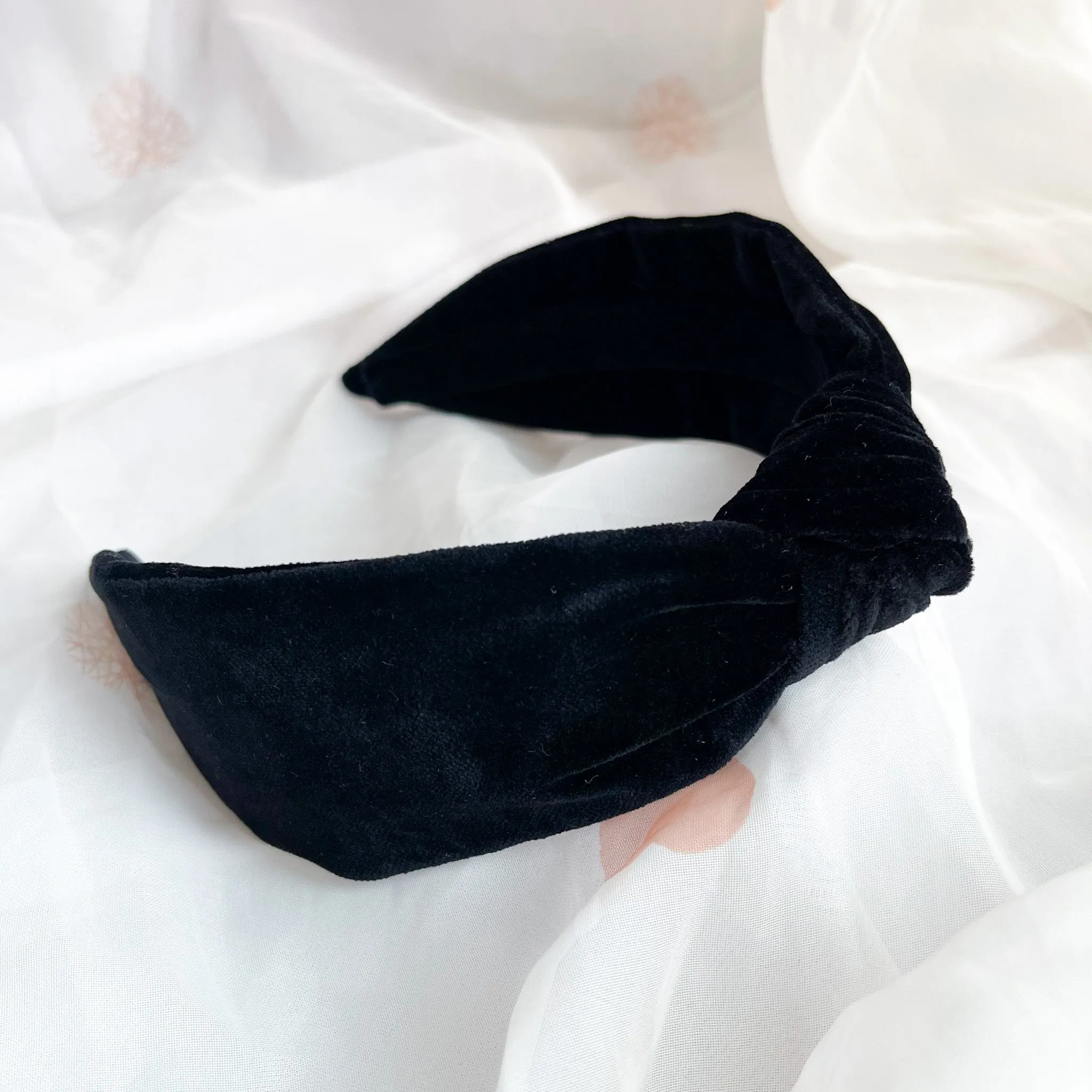 Black Cotton Velvet Knot Headband