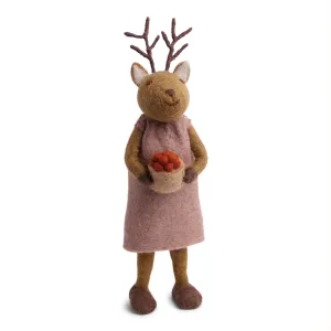 Christmas Figurine - Reindeer with Cranberry - Large Bowl (Grey)