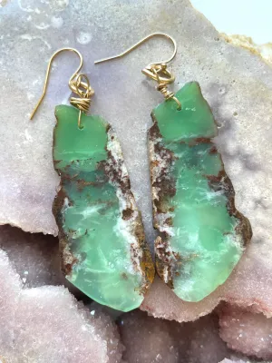 Chrysoprase Statement Earrings Gold Fill