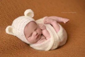 Cream Teddy Bear Mohair Baby Hat