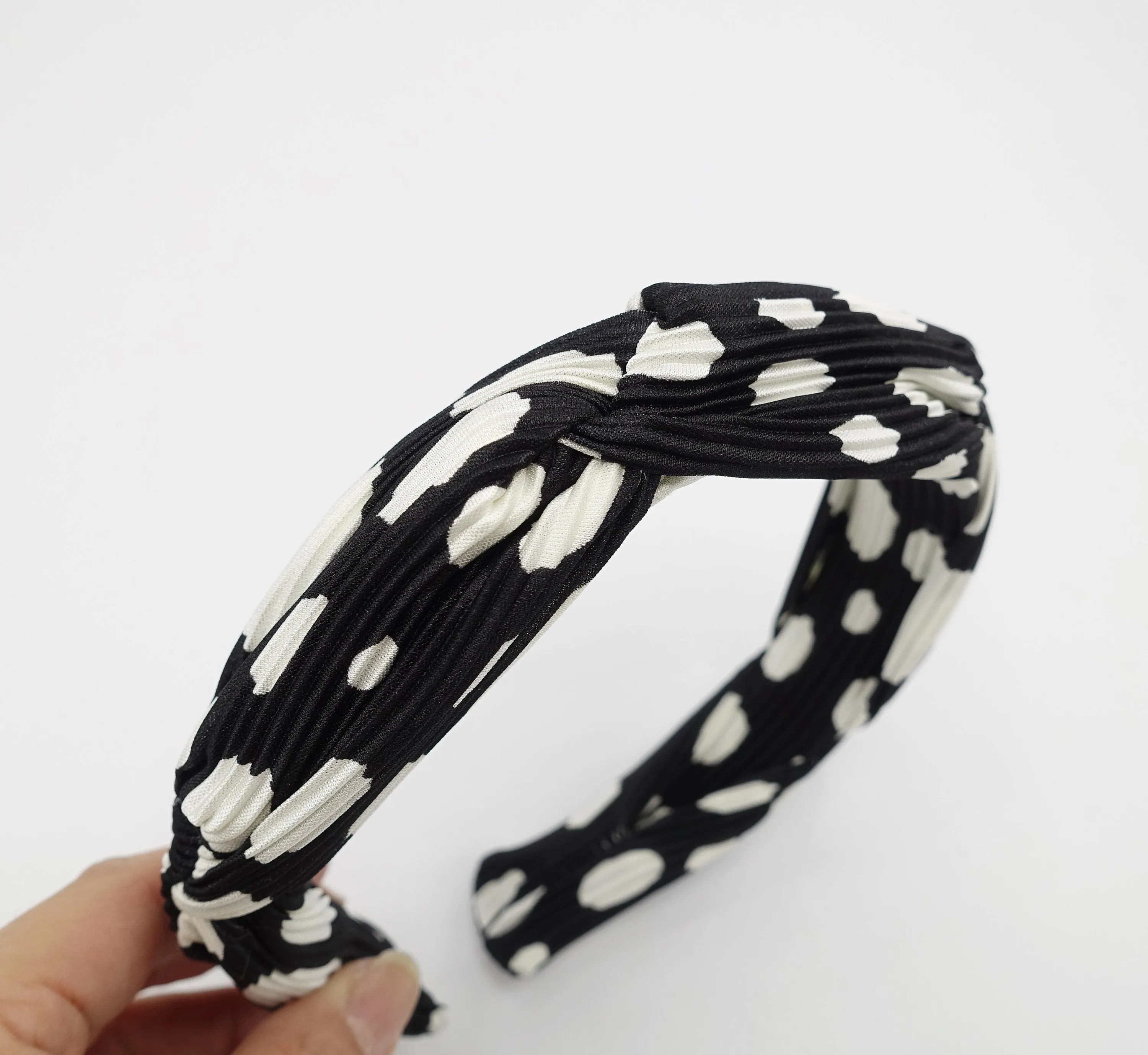 dalmatian print pleated headband hand sewn cross pattern hairband women hair accessory