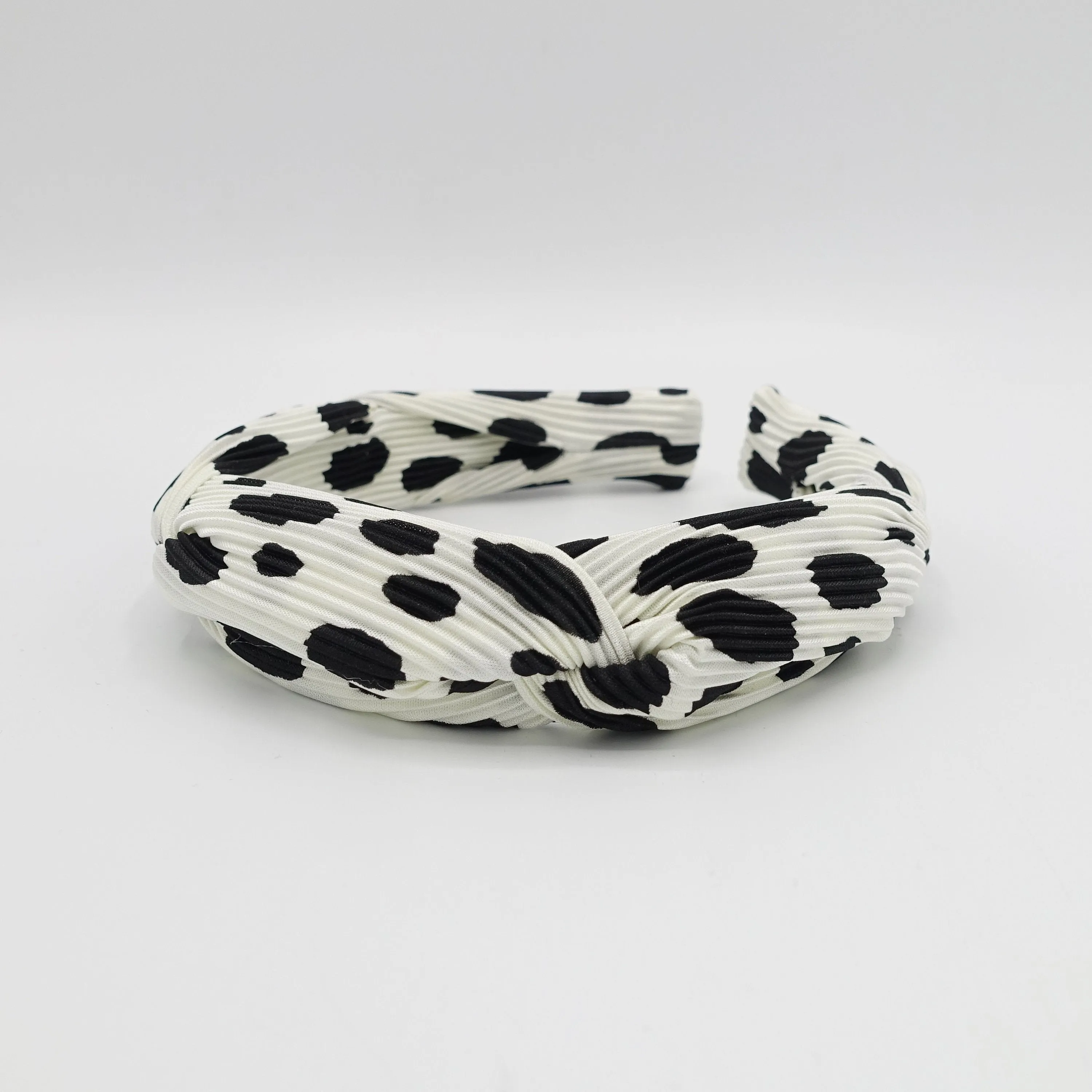 dalmatian print pleated headband hand sewn cross pattern hairband women hair accessory