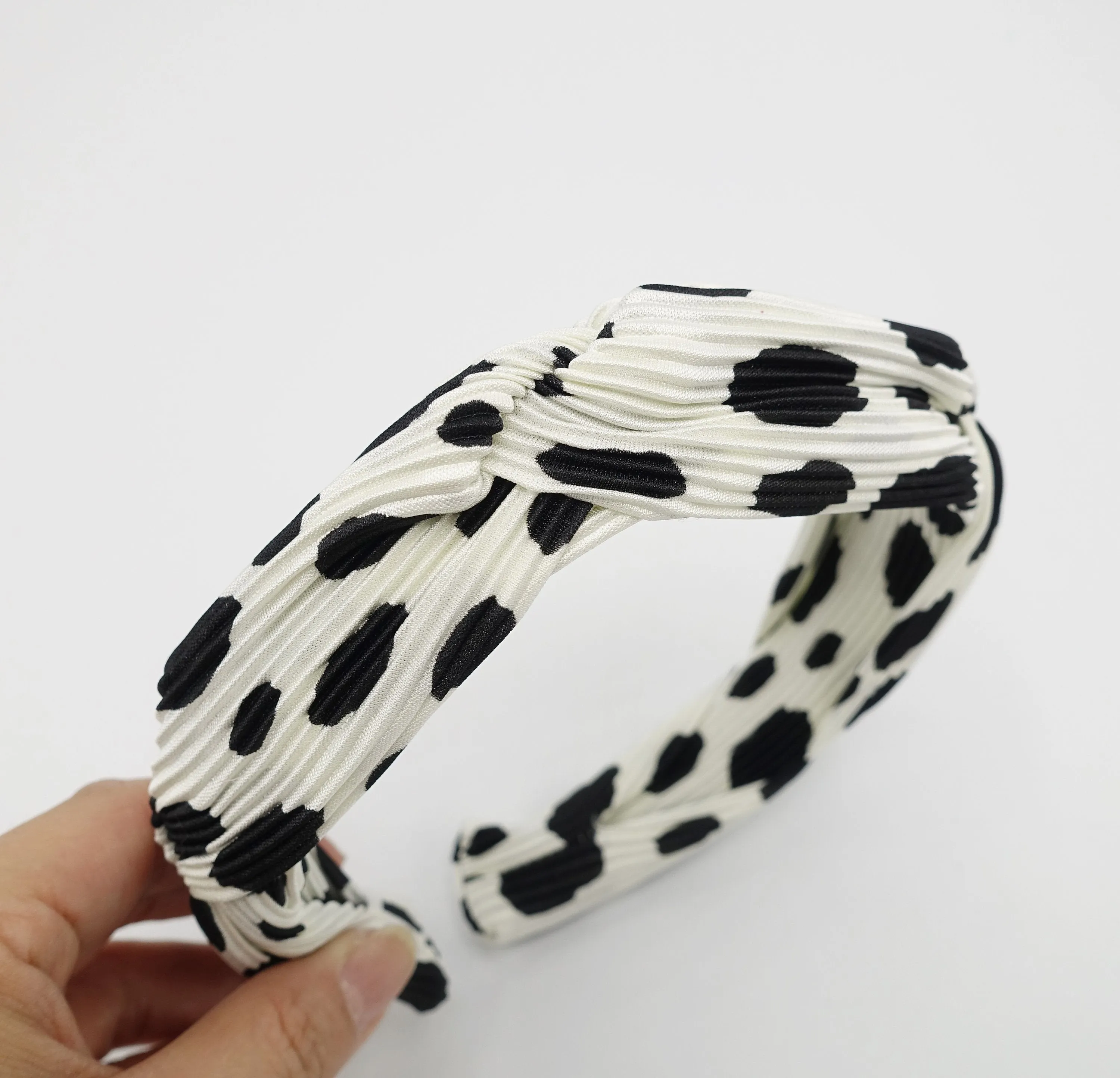 dalmatian print pleated headband hand sewn cross pattern hairband women hair accessory