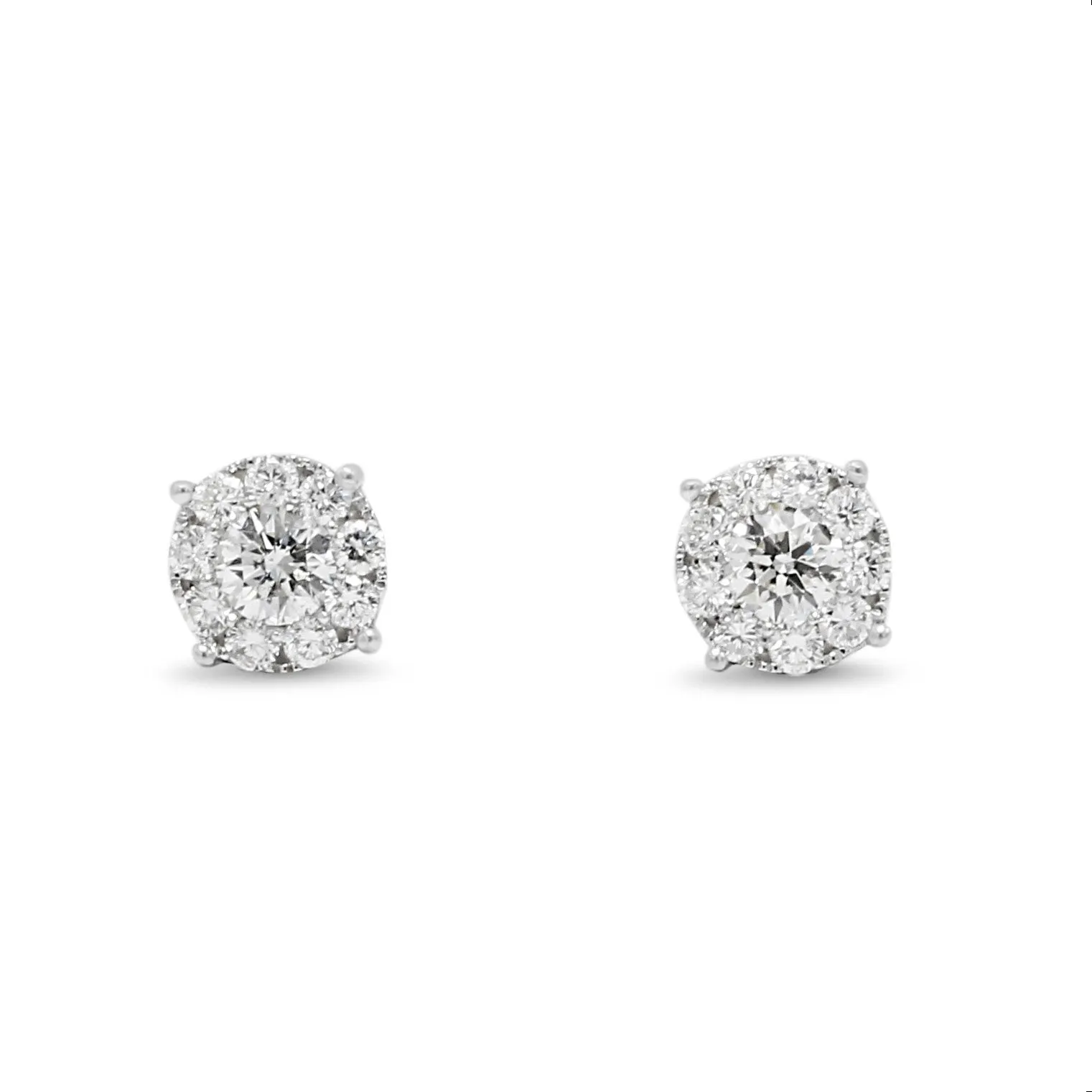 Diamond Cluster Stud Earrings - 18ct White Gold