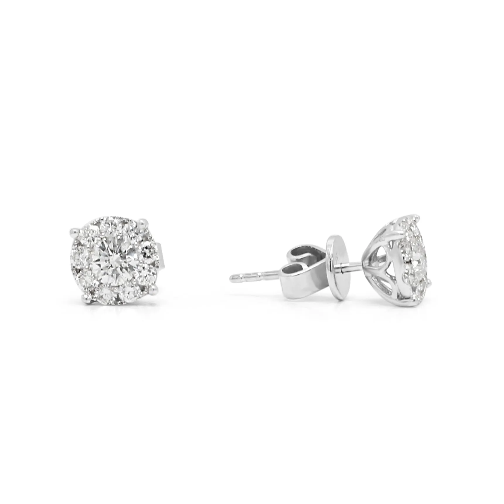 Diamond Cluster Stud Earrings - 18ct White Gold