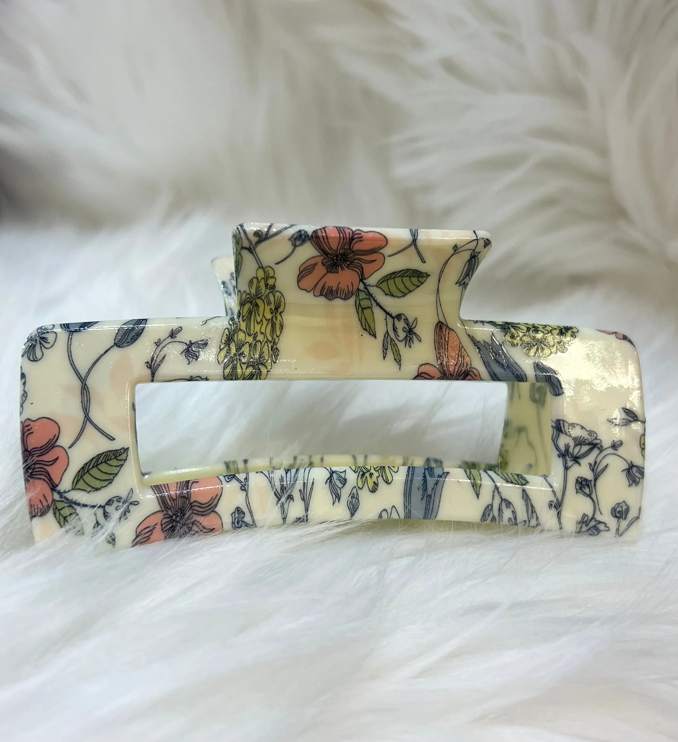 Floral Printed Rectangle Hair Claw Clip