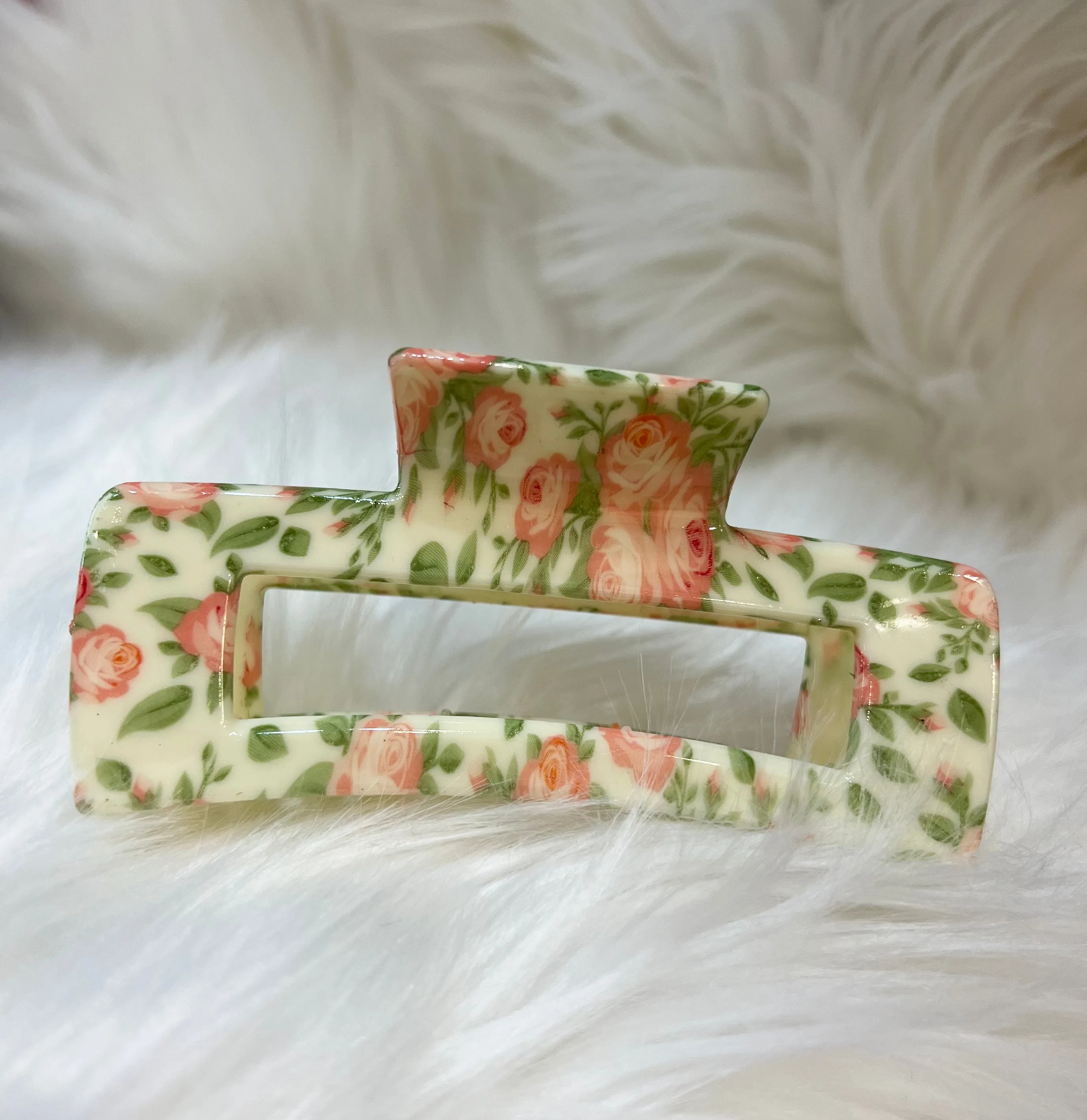 Floral Printed Rectangle Hair Claw Clip