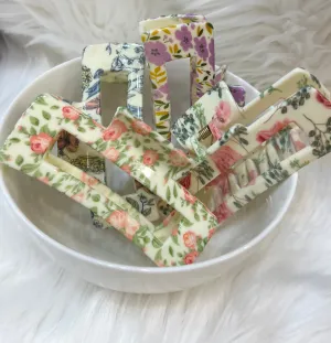 Floral Printed Rectangle Hair Claw Clip