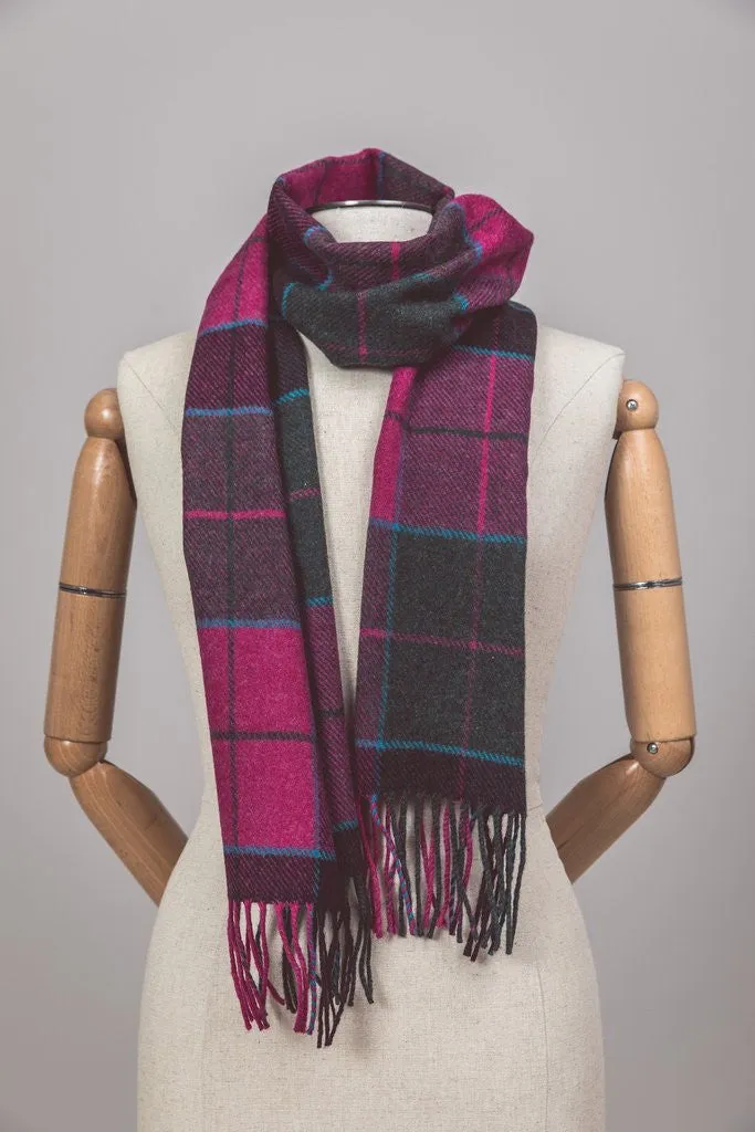 Foxford Lambswool Scarf - Carrigan Purple Plaid - Ireland