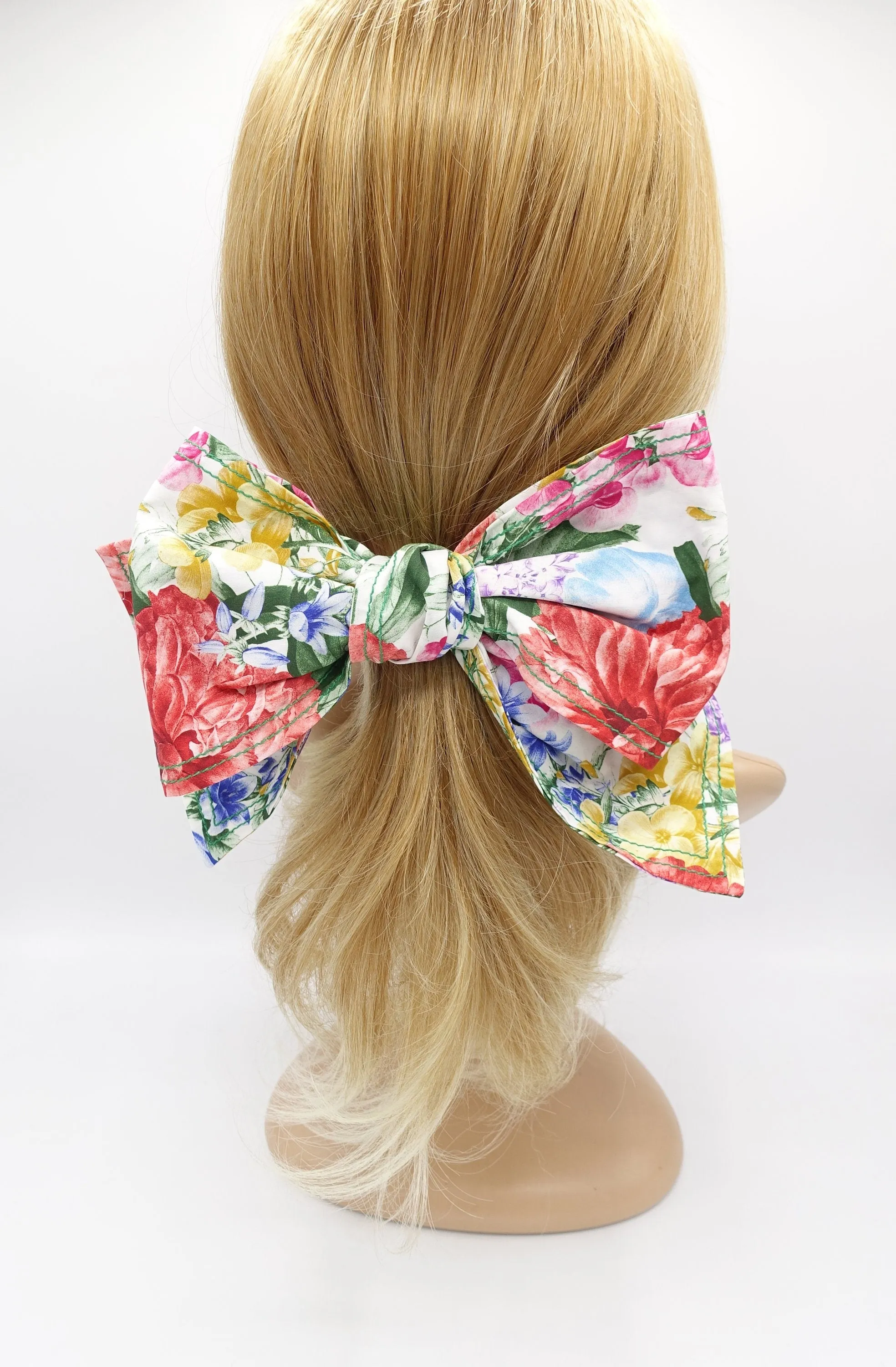 glam floral hair bow, large floral hair bow, floral hair bows for women