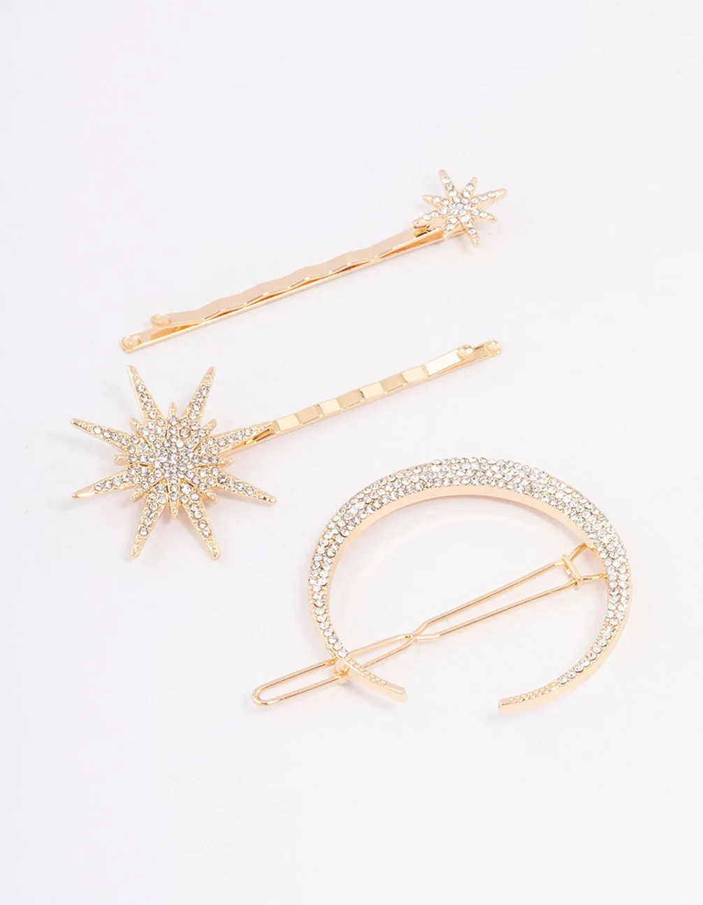 Gold Crecesnt & Star Hair Clips 3-Pack