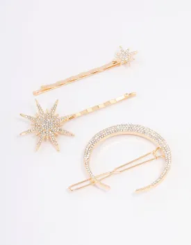 Gold Crecesnt & Star Hair Clips 3-Pack