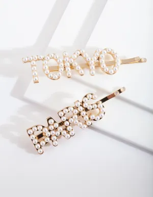 Gold Pearl Paris & Tokyo Hair Clip Pack