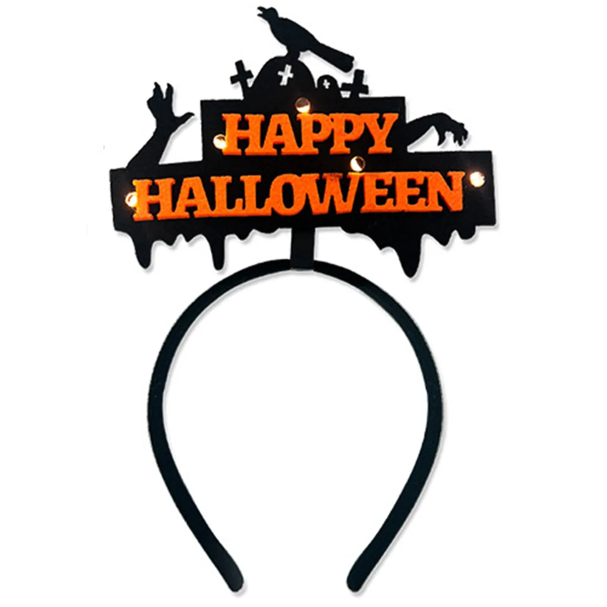 Halloween Headbands - LED Light-Up costume Party Accessories Pumpkin, Graveyard, Dripping Horror, and Spider Web Themes (Crow Ghost Hand)