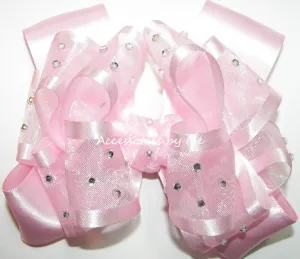 High Glitz Light Pink Organza Satin Hair Bow