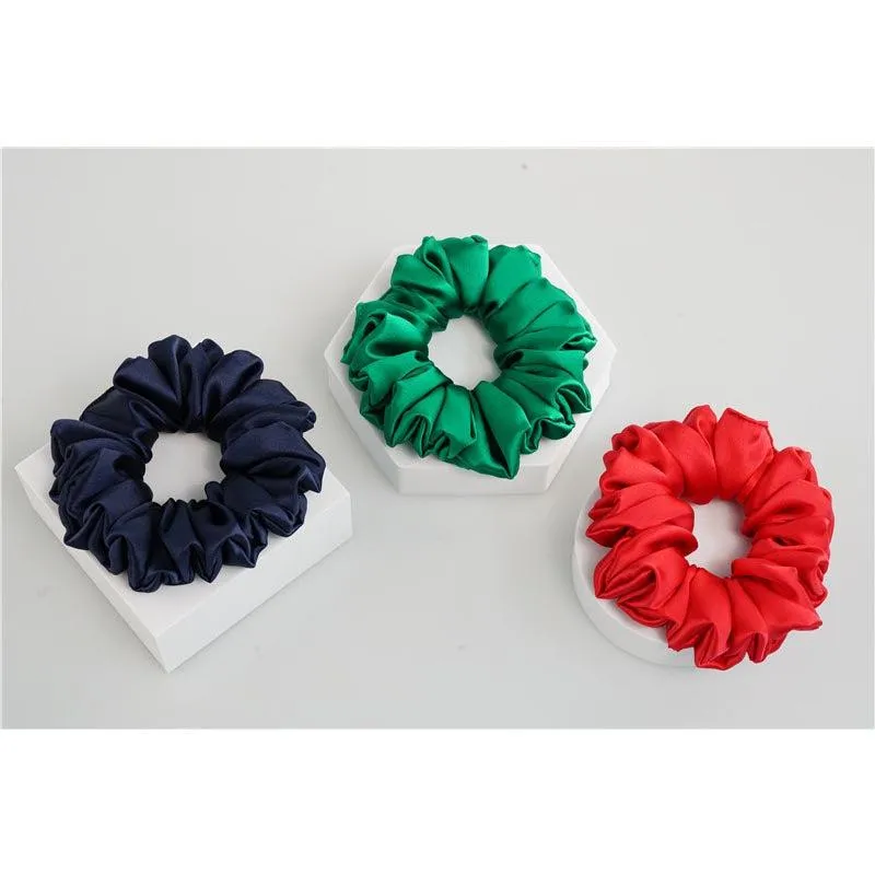 Large Fluffy Silk Scrunchies Dark Blue