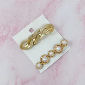 Marble Chain And Pearl Hair Clip