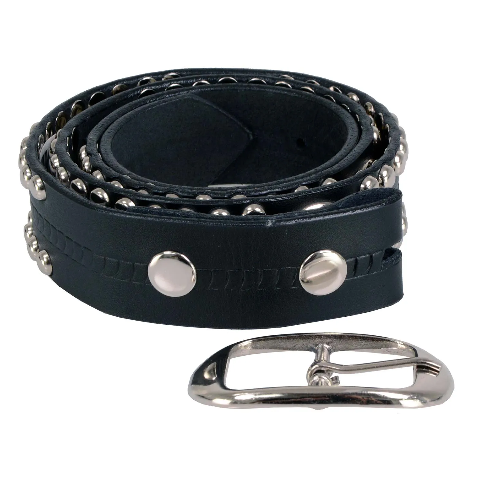 Milwaukee Leather MP7131 Men's Chrome Studded w/ Star Emblem Black Leather Biker Belt w/ Interchangeable Buckle -1.5 in Wide