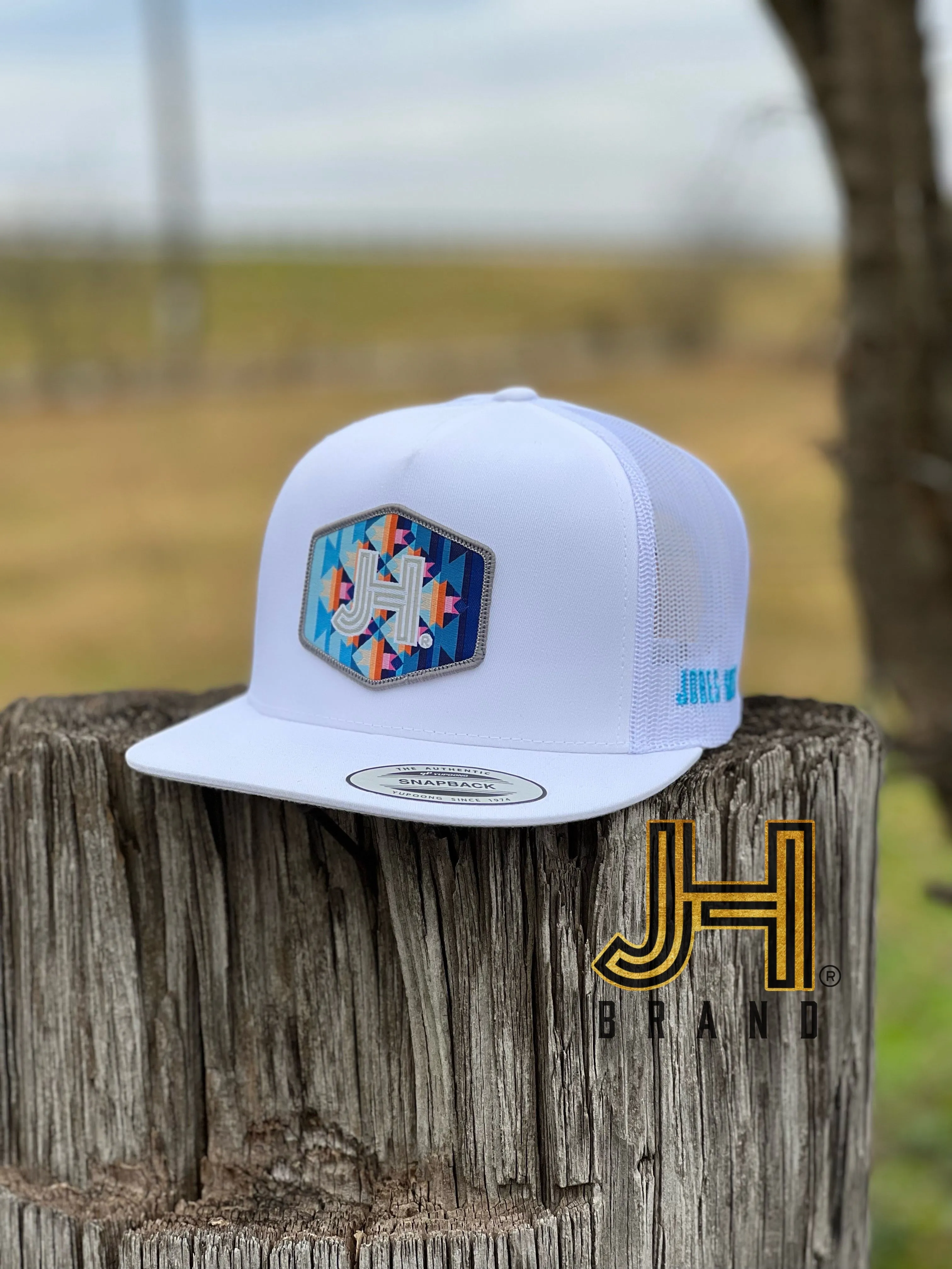 New 2022 Jobes Trucker Cap-  All White JH Multi Aztec Patch