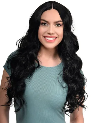 Onyx Black Long Curly Womens Lace Part Synthetic Fashion Wig