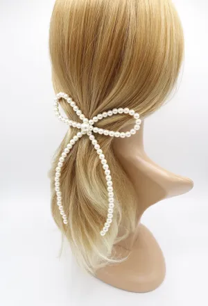 pearl bow barrette, pearl ribbon bow barrette for women