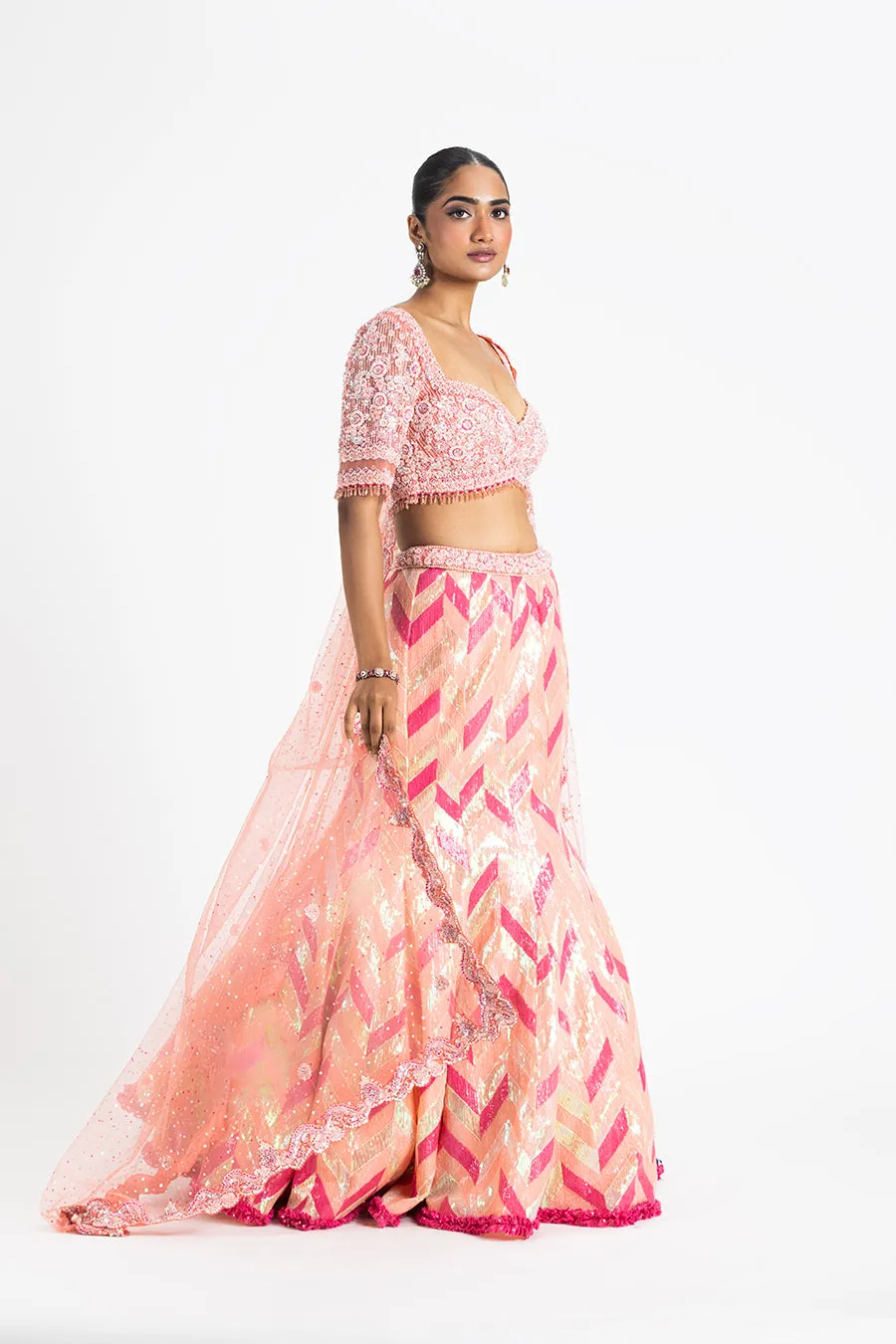 PINK SEQUIN LEHENGA SET