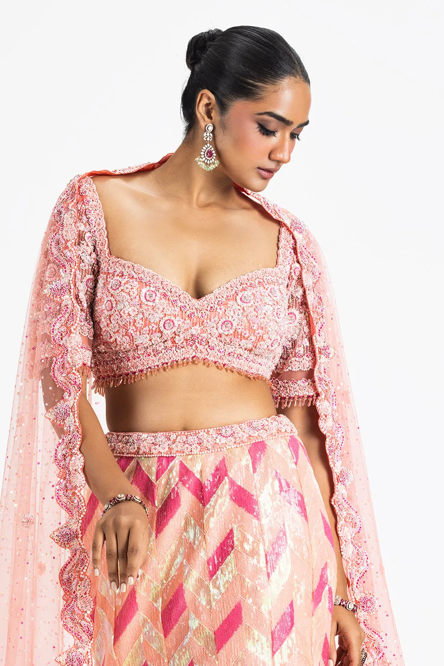 PINK SEQUIN LEHENGA SET