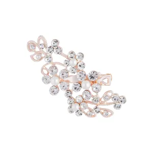 Rose Gold Floral Crystal Pearl Hair Clip