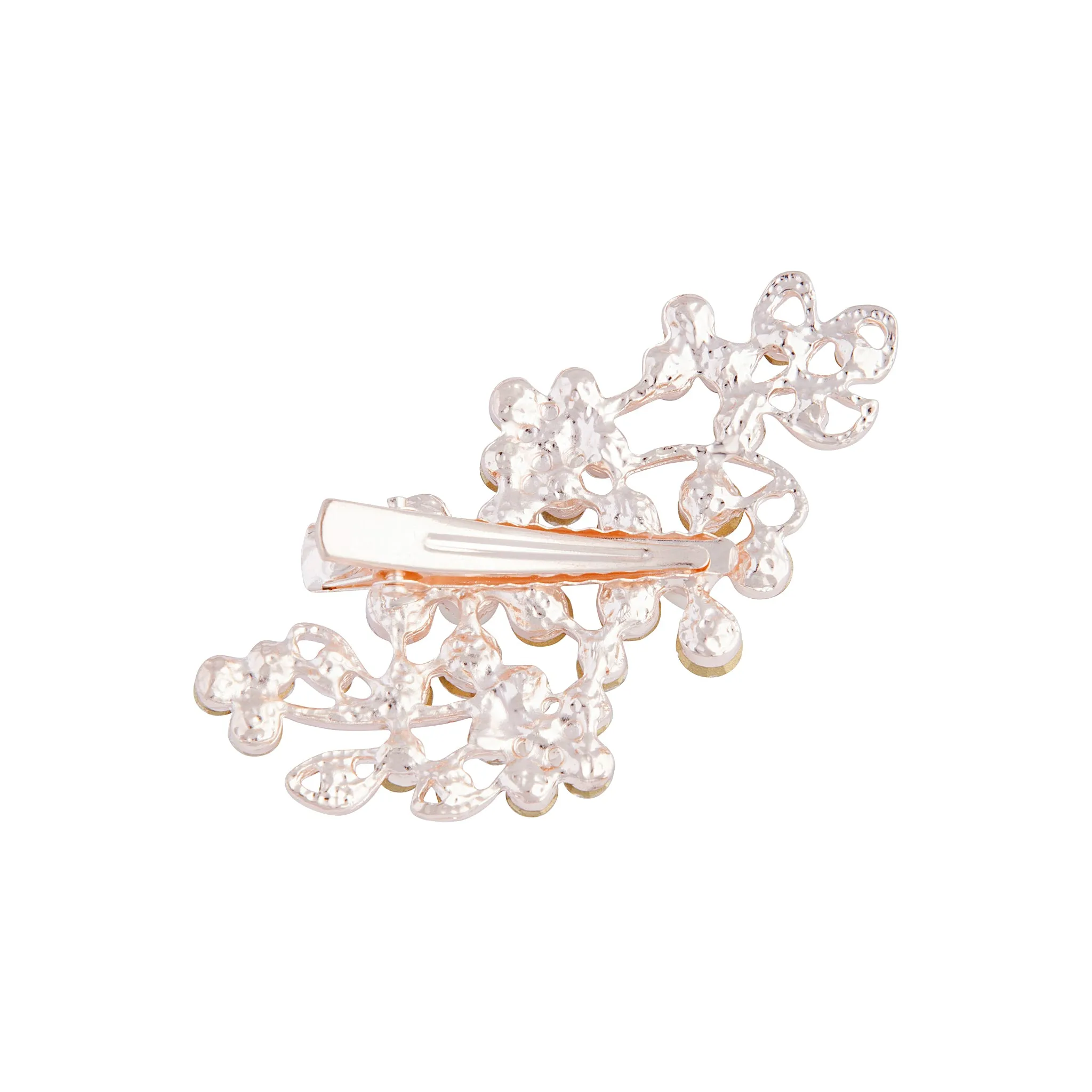 Rose Gold Floral Crystal Pearl Hair Clip