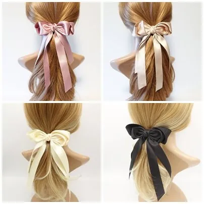 satin hair bow layered double tail hair accessory for women