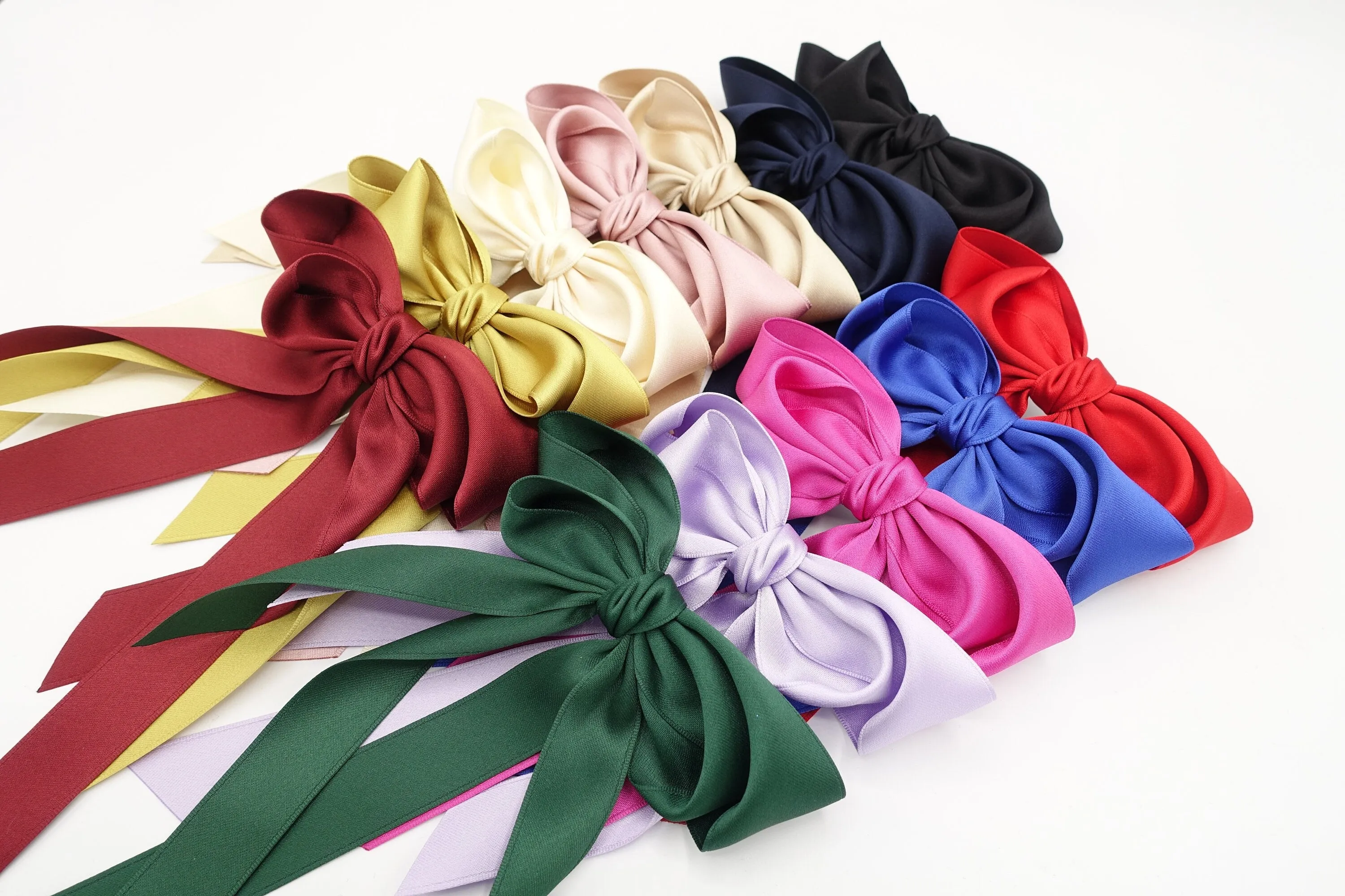 satin hair bow layered double tail hair accessory for women