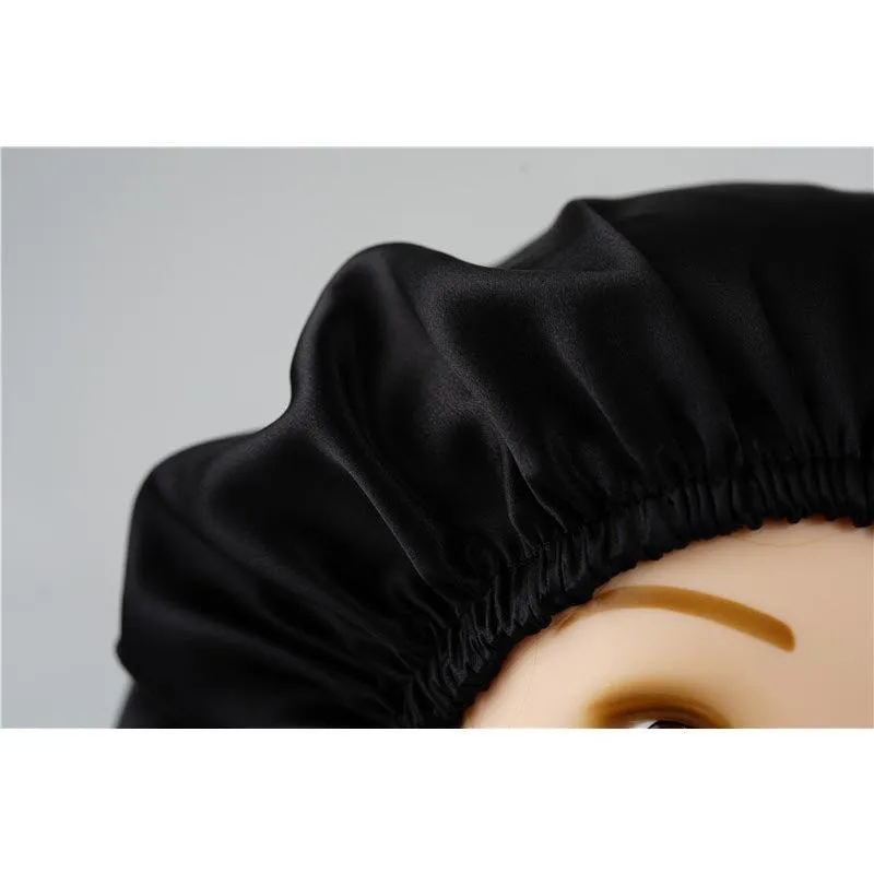 Silk Hair Bonnet - Double side no edge - Black