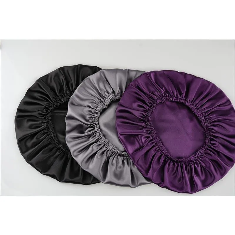 Silk Hair Bonnet - Double side no edge - Black