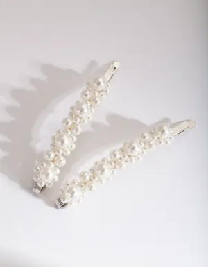 Silver Pearl Cluster Duo Hair Clip Pack