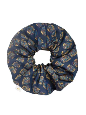 Soleil Print Silk Scrunchie - Navy Elephant