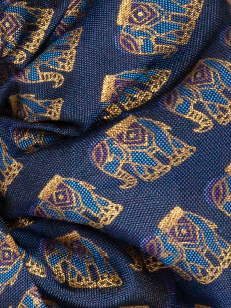 Soleil Print Silk Scrunchie - Navy Elephant