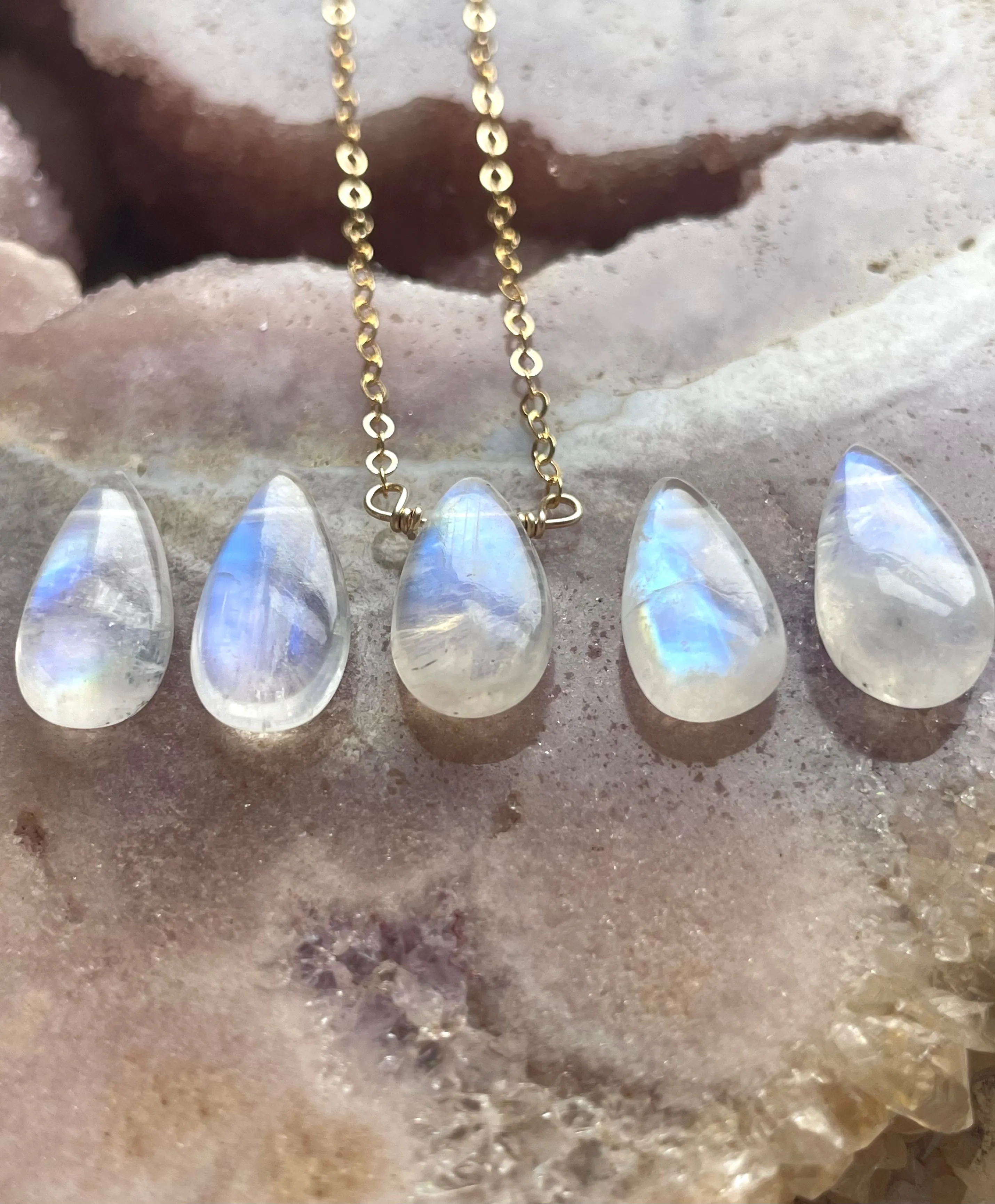 Tiny Rainbow Moonstone Pendant Necklace Sterling Silver or Gold Filled