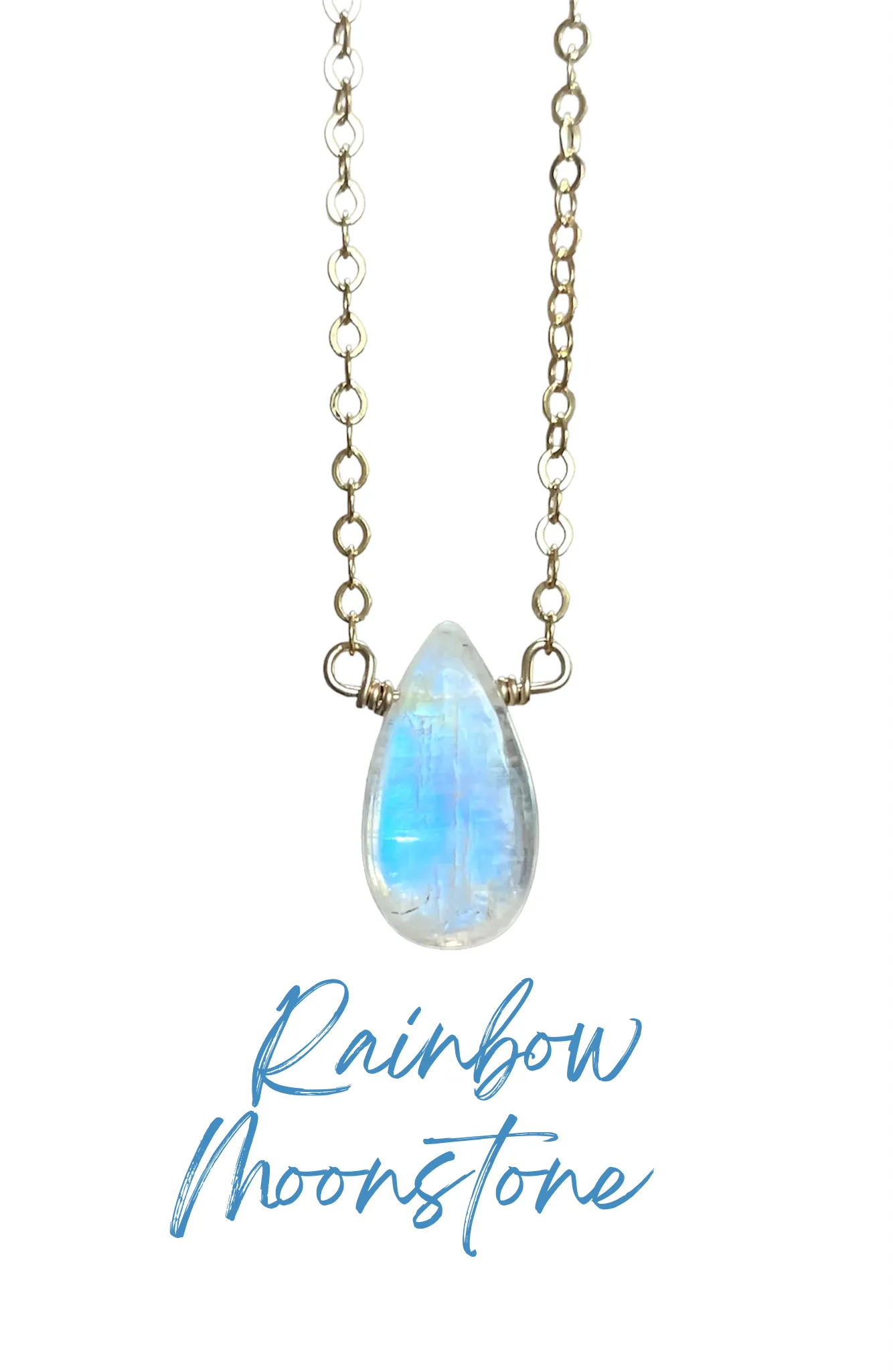 Tiny Rainbow Moonstone Pendant Necklace Sterling Silver or Gold Filled