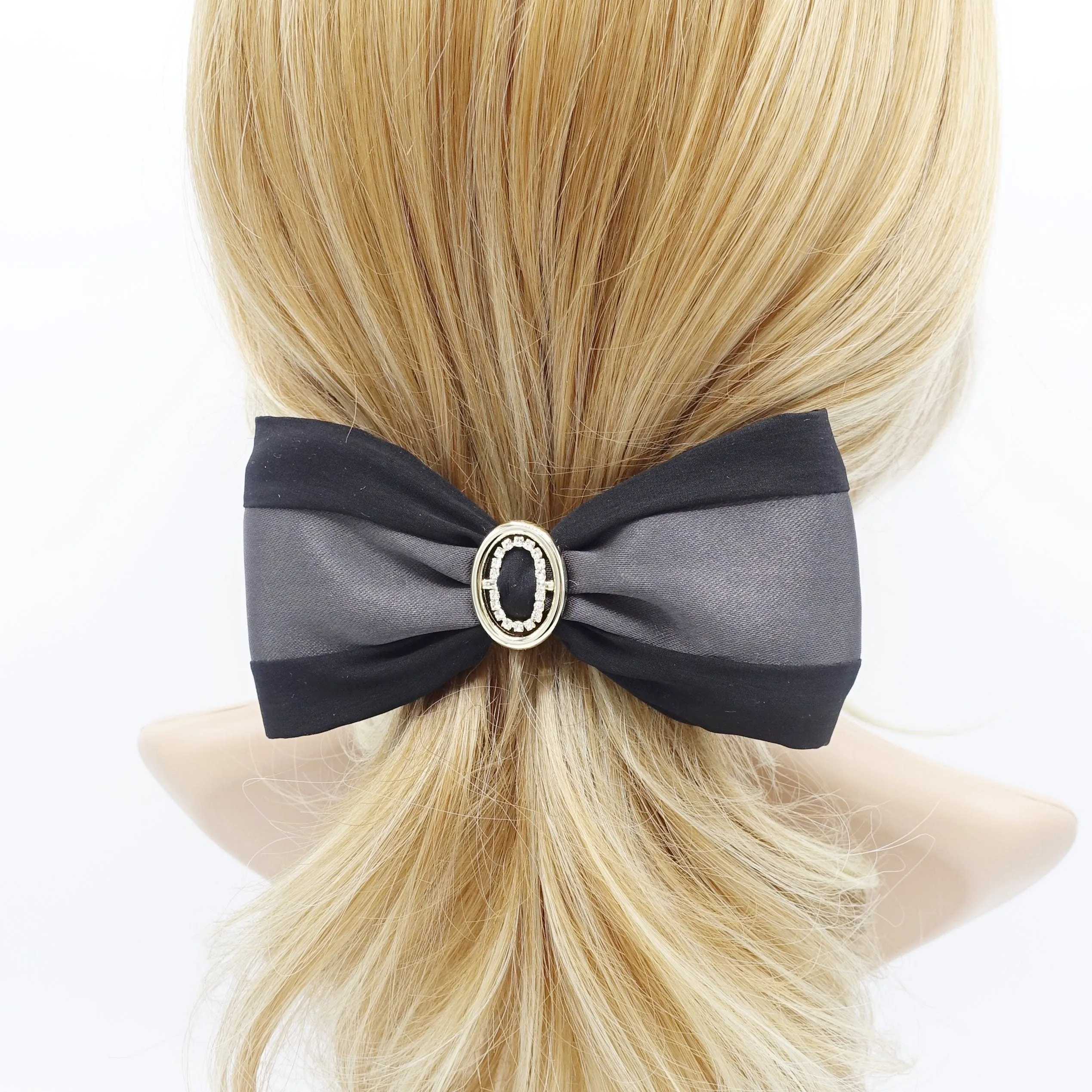 two tone satin hair bow rhinestone gold buckle embellished bow barrette