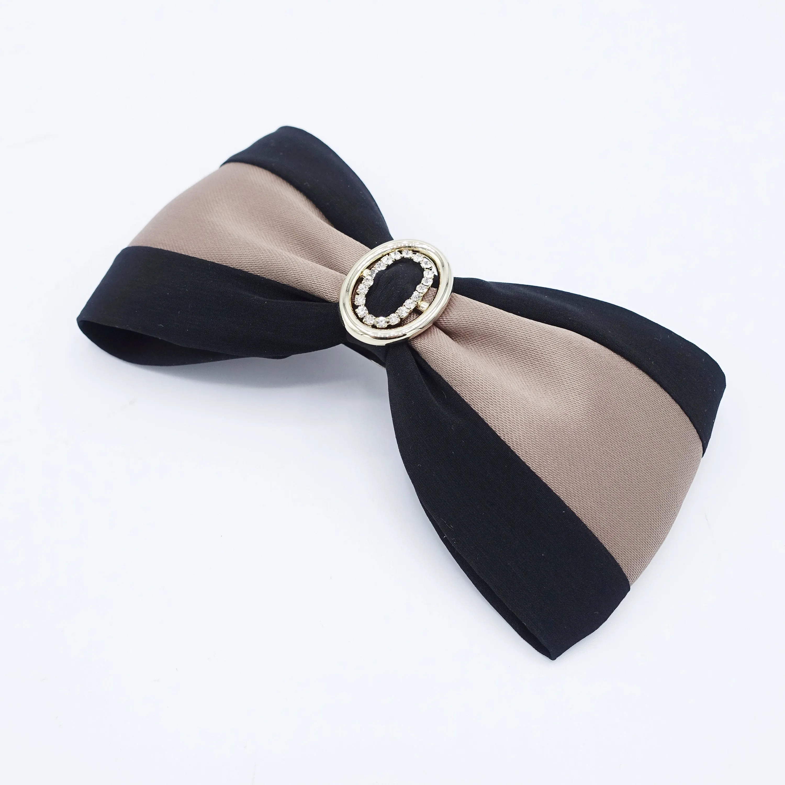 two tone satin hair bow rhinestone gold buckle embellished bow barrette