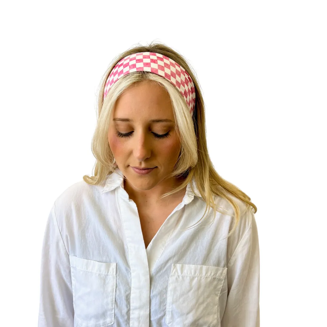 Ultra Soft Knotted Headband - Pink Checkered