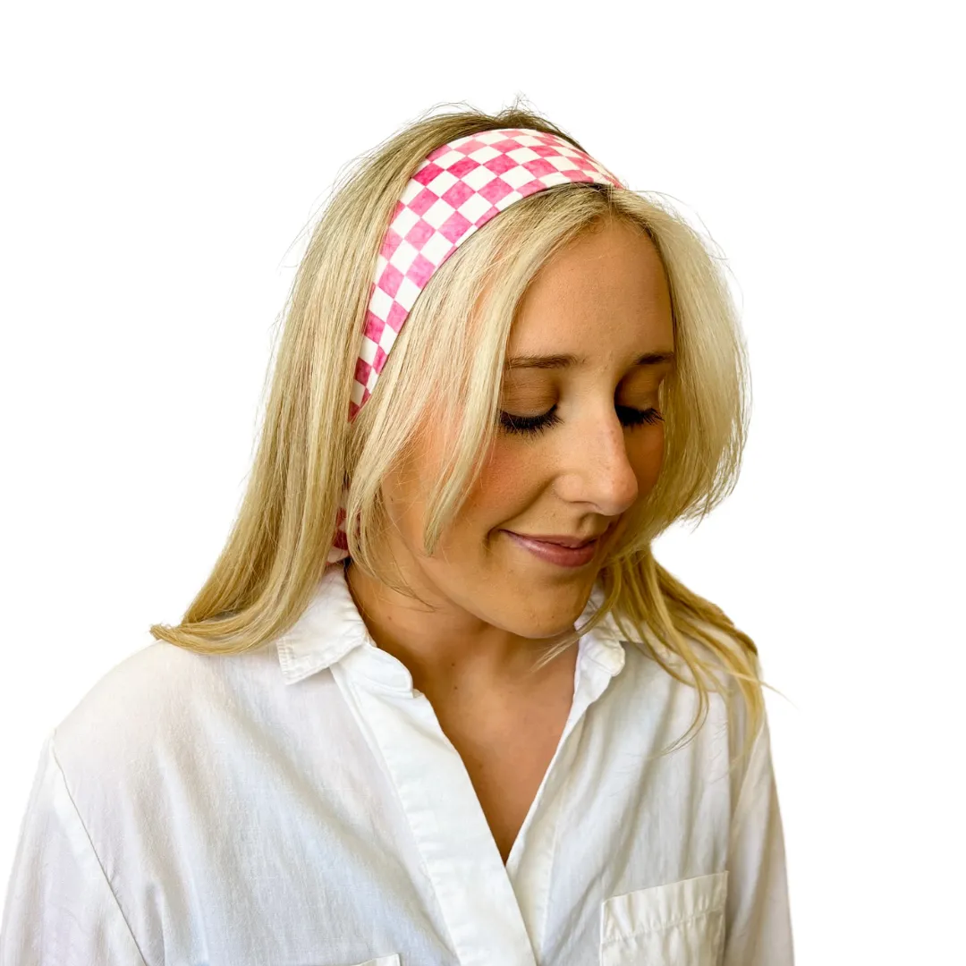 Ultra Soft Knotted Headband - Pink Checkered